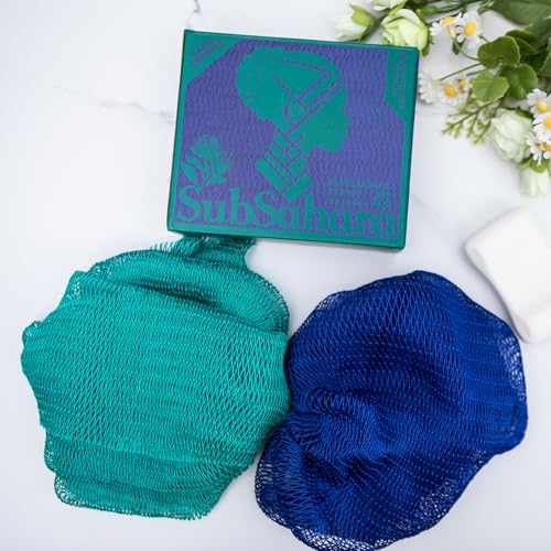 SubSahara Authentic African Net Sponge - 2 Pack Exfoliating Bath & Shower Loofah Sponge for Body & Face, Gentle Scrubber for All Skin Types, Travel, Durable (Dark Blue & Forest Green) - color: Dark Blue & Forest Green