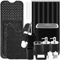 XLHOMO 26PC Bathroom Accessories Set - Gorgeous Black Bathroom Set, Bathroom Accessory Set, Black Shower Curtain Set with Bathtub Mats for Shower Tub - size: Bath Set+Bathtub Mat+Shower Curtain&Rugs, style: Black&Silver