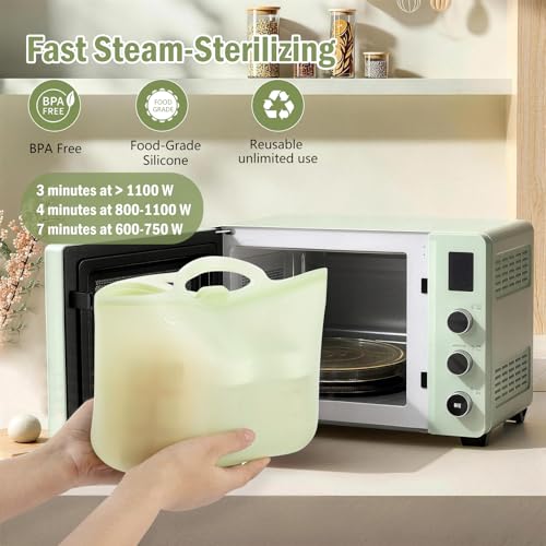 Silicone Travel Bottle Sterilizer Bags | 2000ml Microwave Steam Sterilizer Bags for Baby Bottles, Breast Pump & Pacifiers, Reusable Steam Sterilizing Bags for Travel and Home Use (Clear Milk White) - color: Clear Milk White