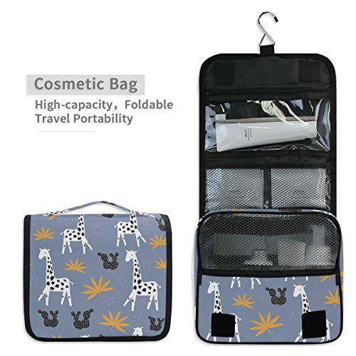 senya Hanging Travel Toiletry Bag Kit Makeup Case Cosmetics Organizer for Men Women - color: Cute Giraffe Tropical Leaves