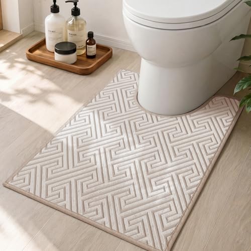 YIHOUSE Beige Bathroom Toilet Rugs 17.5"x24"U, Quick Dry Absorbent Non Slip Bath Rug, Machine Washable Thin Bath Mat for Restroom Floor Tub Laundry Room Home Decor - color: Beige, size: 1'6" x 2' (U-Shape)