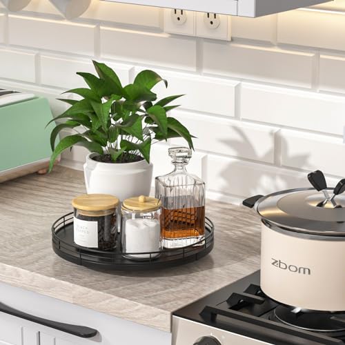 10" Oak Wood Lazy Susan Turntable Organizer, Lazy Susan for Cabinet Dining Table Pantry Kitchen Countertop Spice Bathroom Vanity Tray for Counter Dresser Sink Soap Holder Coffee Table Bar Decor Black - color: Black, size: 10