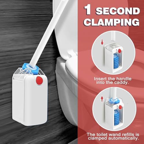 JEHONN Disposable Toilet Bowl Cleaner Wand with Upgraded Clamping System, Wall Mounted Bathroom Scrubber Brush for Bathtub Sink Wash Basin, 16 Refills - color: White
