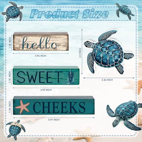 Cinnvoice 4 Pcs Sea Turtle Bathroom Decor Farmhouse Bathroom Decoration Hello Sweet Cheeks Table Centerpiece Gift for Christmas Valentines Back to School - style: Sea Turtle Hello Sweet Cheeks