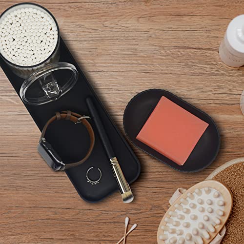 Bathroom Accessory Set - 10 Piece Black Bathroom Accessories Set with Trash Can, Toothbrush Holder and Cup, Soap Dispenser, Soap Dish, Toilet Brush Holder, Vanity Tray, Qtip Holder, Tissue Box Cover - color: Black