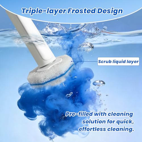 Disposable Toilet Brush Cleaning Supplies, Toilet Bowl Cleaner and Holder Set with 50 Toilet Wand Refill Pads, Bathroom Maintenance Wall Mounted Toilet Wand Kit (White+Blue) - color: White+blue