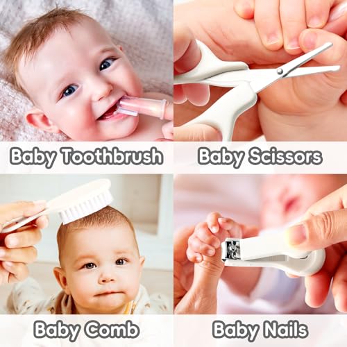 Baby Grooming Kit, Infant Safety Care Set with Hair Brush Comb Nail Clipper Nasal Aspirator,Baby Essentials Kit for Newborn Girls Boys (Grey White) - style: Grey White Grooming Kit