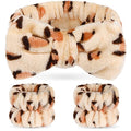 Hanaive 3 Pcs Spa Headband and Wristbands Set for Washing Face Makeup Skincare Hair Band Skin Care Accessories Tools for Women Gifts(Leopard)