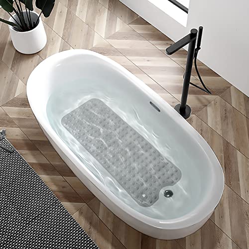 Bathtub and Shower Mats, Extra Long Non-Slip Bath Tub Mat 39 x 16 Inch, Machine Washable Bathmat with Suction Cups & Drain Holes for Bathroom Floor, Gray - color: Gray