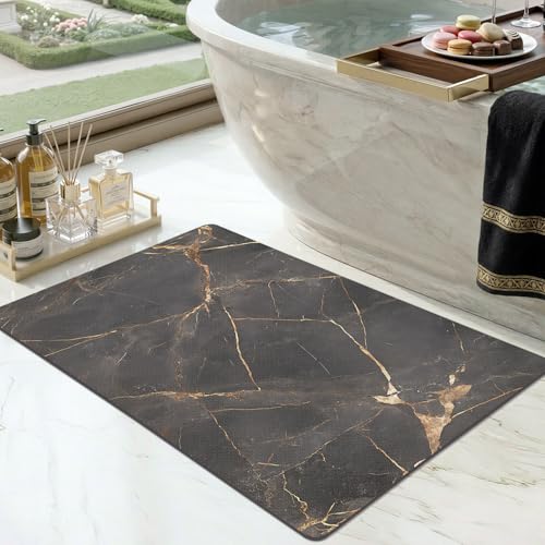 Color&Geometry Ultra Thin Bathroom Rugs Non Slip,Absorbent Quick Dry Bath Mats for Bathroom,Thin Bath Rugs Washable with Rubber Backing Fit Under Door Outside Shower,Gold-Veined Marble,16"x24" - color: Gold-veined Marble, size: 16"x24"