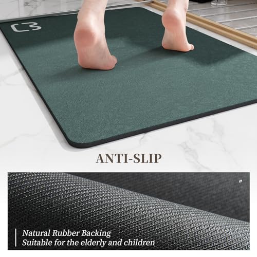 RUERYA Bath Mat (15.7x23.6), Bathroom Non Slip Absorbent Quick Dry Rubber Backed, Dark Green - color: Dark Green, size: 1'4" x 1'11" (Rectangular)