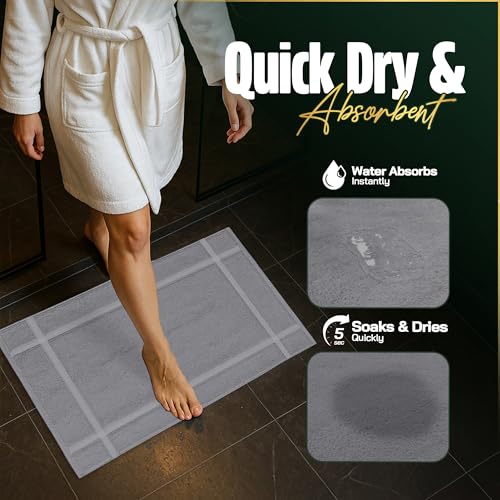 Pearl Linens 100% Ring Spun Cotton Bath Mat (Pack of 2) 20 x 30 Inch, Washable, Soft & Absorbent Terry Bathroom Floor Mat – Not Bathroom Rugs – Quick-Dry After Shower Bath Mat, 687 GSM, Light Grey - color: Light Grey, size: 20x30 - Set of 2