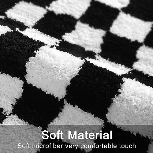 Uphome Bathroom Rug Runner, Black and White Checkered Large Machine Washable Bath Mat Non Slip, 24x71 Water Absorbent Soft Microfiber Bath Rug for Tub, Shower, Floor - size: 24x71 inch