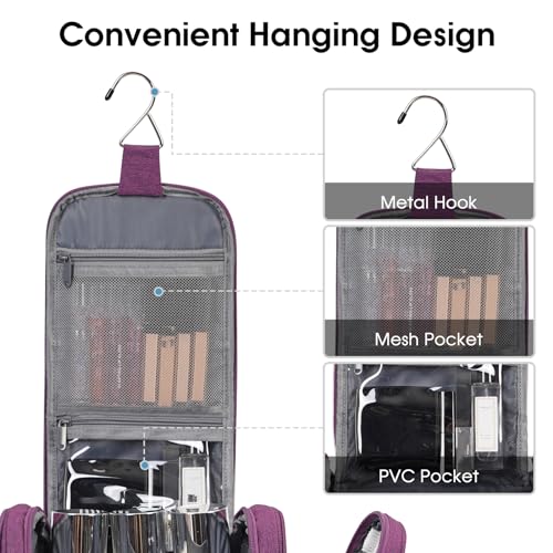 Narwey Hanging Toiletry Bag for Women Travel Makeup Bag Organizer Toiletries Bag for Cosmetics Essentials Accessories - color: Dark Purple