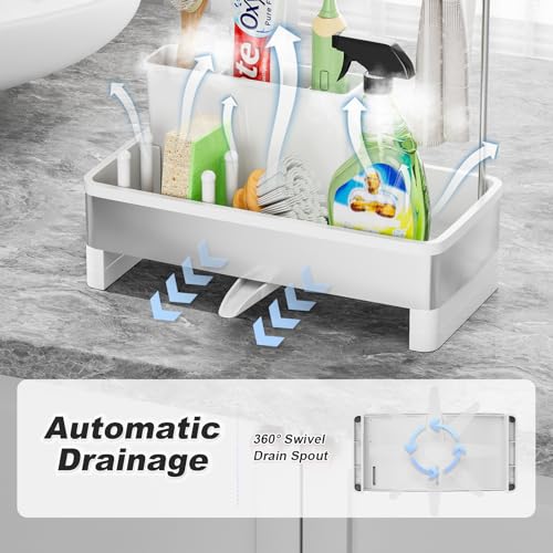 Ewaiira Sponge Holder for Kitchen Sink, Stainless Steel Sink Caddy with Brush Holder & Dishcloth Rack, Countertop Sink Organizer, Soap Dispenser Kitchen Organizers Storage Essentials (E-White 9.8″) - color: E-white