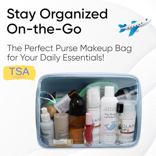Large Clear Makeup Bag TSA-Approved Travel Cosmetic Pouch Spacious Transparent Toiletry Bag for Women and Girls Waterproof Clear Organizer Case Light Blue - color: Light Blue, style: Large