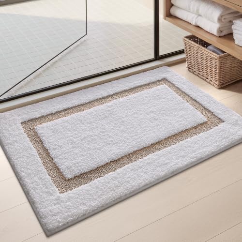 Color&Geometry White Bathroom Rugs 36x24, Extra Soft Absorbent Microfiber Bath Rugs, Non-Slip Bathroom mats, Washable Plush Bath Mats for Bathroom, Shower, Bathtub, Laundry, White Beige - color: B, size: 24"x36"