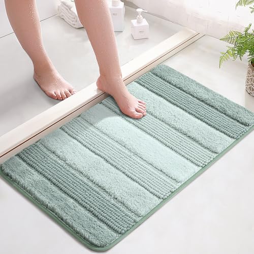 Kmson Ombre Chenille Bathroom Rugs, 20"x32" Non-Slip Bath Mat for Bathroom Floor & Bathtub, Ultra Soft Washable Shaggy Bath Rugs, Fluffy Thick Water Absorbent Microfiber Shower Mat Green - color: Light Green Rug, size: 20" x 32"