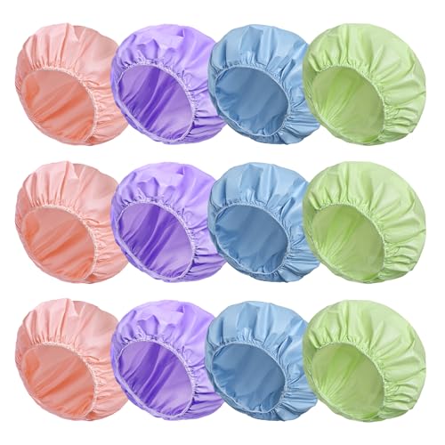 12 PCS Shower Caps for Women, Double Side Waterproof Shower Cap, Reusable Elastic Bath Caps for Shower, EVA Bathing Shower Caps, Bath Hair Caps - (Purple+Pink+Blue+Green) - color: Set A - Purple+Pink+Blue+Green
