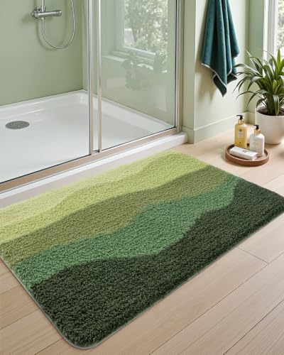 DEXI Bathroom Rugs Non Slip, 43x24 Washable Microfiber Large Bath Mat Quick Dry, Absorbent Ultra Soft Natural Mountains Bathmat for Shower Floor Tub Sink, Green - color: Green, size: 43" X 24" (Rectangular)