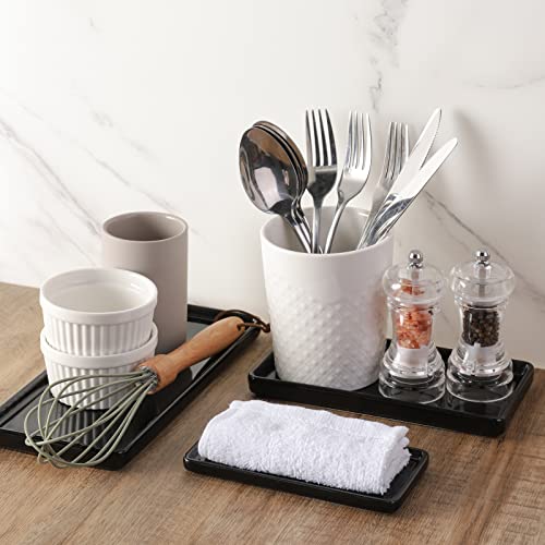 Gurygo 10" Bathroom Tray, Ceramic Vanity Tray for Bathroom, Small Ceramic Trays, Kitchen Soap Trays for Kitchen Counter (Black, 10",Set/1) - color: Black Set/1, size: L - 9.8"