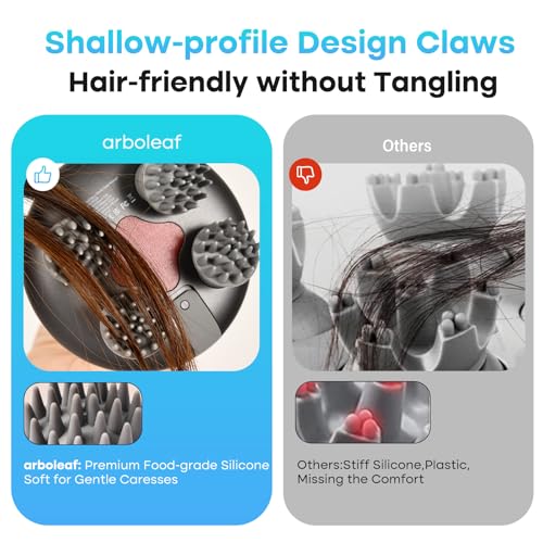 arboleaf Scalp Massager Rechargeable Head Massager Scalp Stress Relax, Waterproof Handheld Hair Scratcher with 8 Removable Massage Claws, Gift for Dad Mom - color: Silver
