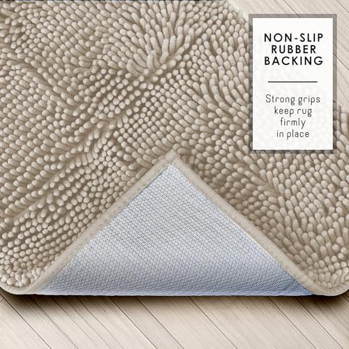 Hearth & Harbor Bathroom Rugs, Chenille Bath Mat - Machine Washable Bath Mats for Bathroom Non-Slip Backing Rubber, Quick Dry Bathroom Mat - color: Beige, style: 26 x 44