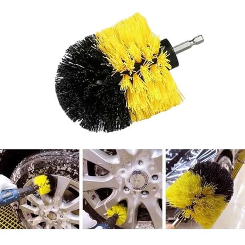 3-Pack Home Cleaning Drill Brush Set for Flooring, Tile, Grout, Kitchen & Bathroom Also Used for Car Detailing Tire, Engine Cleaning Brush Set Durable (Yellow)
