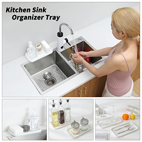 MicoYang Silicone Kitchen Sink Organizer Tray for Multiple Usage,Eco-Friendly Sponges Holder for Kitchen Bathroom Counter or Sink,Dish Soap Dispenser,Scrubber,Bottle,Cup (White, 10"×5.3") - color: White, size: 10" x 5.3" x 0.7"