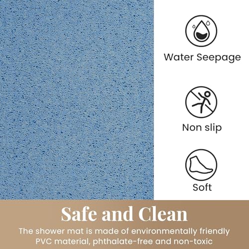 Shower Mat Bathtub Mat Non-Slip,24x24 inch, Soft Tub Mat with Drain,PVC Loofah Bath Mat (Phthalate Free) for Tub and Bathroom,Lake Blue - color: Lake Blue, size: 24" x 24" (Rectangular)