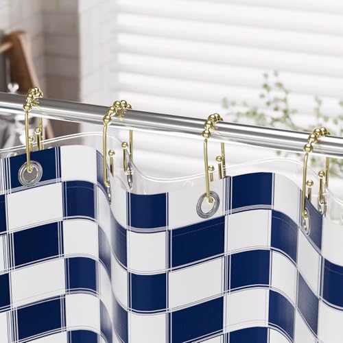 AmazerBath Shower Curtain Hooks Gold Shower Curtain Rings Rust Proof, Double Sided Shower Curtain Hooks for Shower Curtain Liner Smooth Metal Shower Hook Rings for Bathroom,Shower Rod Hooks 12Pcs - color: Gold, style: Modern