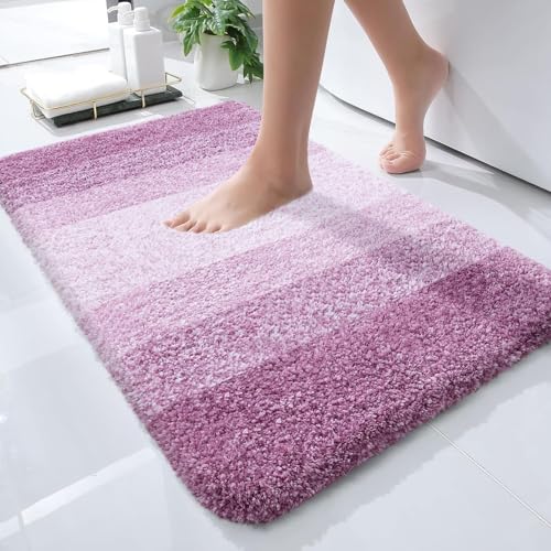 OLANLY Small Bathroom Rugs Mat 24x16, Extra Soft Absorbent Microfiber Bath Rugs, Rubber Backing, Quick Dry, Washable Bath Mat for Bathroom Floor, Tub and Shower, Home Decor Accessories, Pinkish-Purple - color: Pinkish-purple, size: 24" X 16"