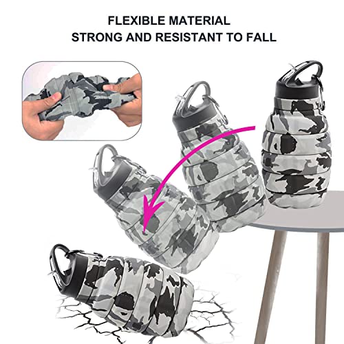 QiCheng&LYS Collapsible Water Bottle – Reuseable BPA Free Silicone Travel Water Bottle Collapsible Very Suitable for Sport Hiking, Camping and Outdoortravel -19.5oz/580ML（Camouflage light grey） - color: Camouflage