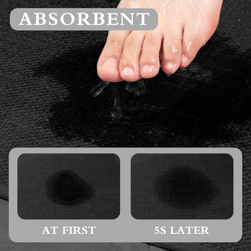 YIHOUSE Black Bathroom Rug Set, 2 Piece, 17"x24" + 17"x47", Non Slip, Quick Dry, Thin, Bath Mat for Bathroom and Kitchen - color: Black, size: 2 Piece (17"x24" + 17"x47")