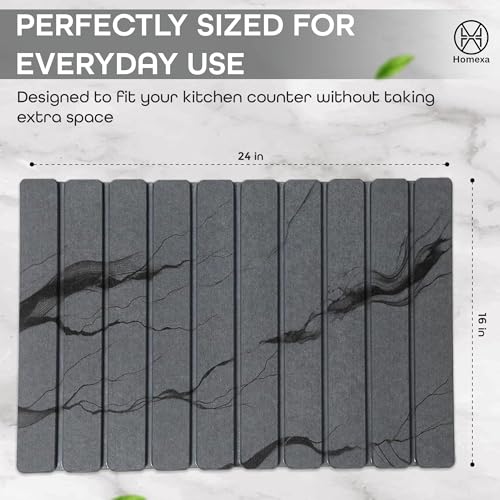 Stone Dish Drying Mat 24" x 16" – Dish Drying Stone Mat – Large Diatomaceous Earth Drying Mat with Non-Slip Base – Quick Dry Kitchen Drying Pad for Dishes, Glassware & Bottles (Marbled Dark Grey) - color: Marbled Dark Grey