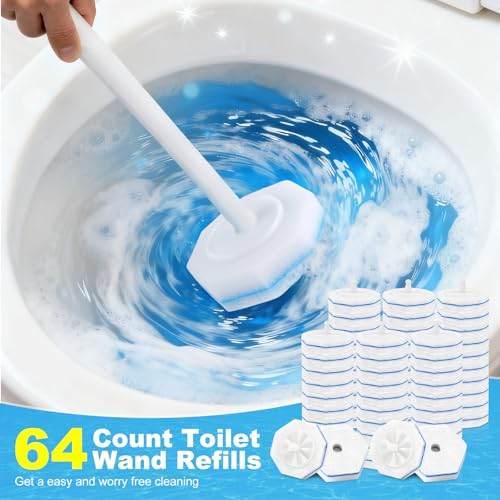 64Pcs Toilet Wand Refills, 5X Power Disposable Toilet Bowl Cleaners Scrubber Pads, Upgraded Cleaning Formula Disposable Wand Heads Compatible with Clorox and Most Standard Handles - size: 1 Count (Pack of 64)