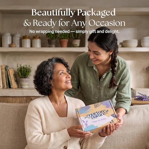 Nurture by Nature Self Care Gifts for Women - Spa Gift Baskets for Women & Relaxation Gifts | At Home Spa Kit | 6 Piece Bath Set with Pillow Spray, Candle, Bath Bomb & Bath Salts