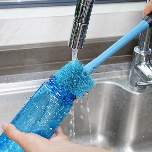 MOSOLAN 2-in-1 Water Bottle Brush and Straw Cleaner Brush, Long Handle Scrub Brush with Replaceable Head for Water Bottles, Glasswares, Mugs, Flasks, Tumblers and Kitchen Sink, Smokey Blue, 1 Pack - color: Smokey Blue, size: 1 Count (Pack of 1)