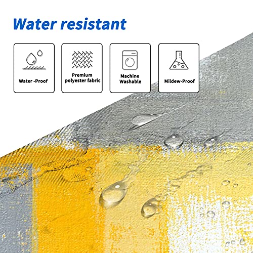 Lnond 4Pcs Yllow Bathroom Shower Curtain Sets with Rugs, Yellow Grey Abstract Painting Bathroom Sets with Shower Curtain and Rugs and Accessories - color: Yellow-01