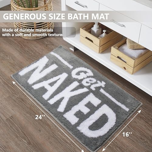KOEXM Get Naked Bath Mat Cute Bathroom Rugs 16" x 24", Funny Bath Mat Non-Slip Absorbent Machine Washable Small Bathroom Shower Rug, Grey - color: Grey 4.0, size: 1'4" x 2' (Rectangular)