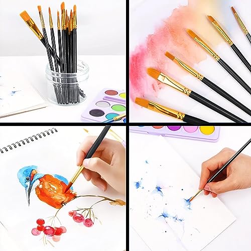 AROIC Paint Brush Set, 10 Pack 100 Pcs Acrylic Paint Brushes Artist Paint Brushes for Oil Watercolor Acrylic Face Rock Painting（Black） - size: 100pcs-black