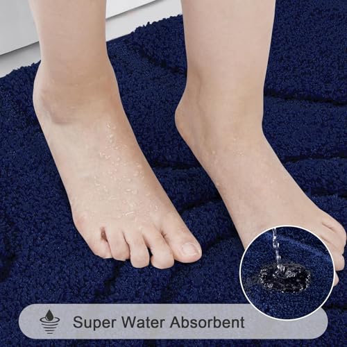 HEBE Bathroom Rugs Sets 5 Piece, Soft Absorbent Microfiber Bath Mat for Bathroom, Non Slip Washable Bath Rug Set with Toilet Cover, Bath Runner and U-Shaped Contour Toilet Rug, Navy Blue - color: Navy Blue, size: 18"x26"+20"x32"+20"x48"+U20"x24"+Cover19"x