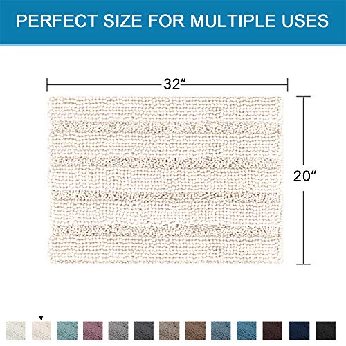H.VERSAILTEX Bath Rugs for Bathroom Non Slip Bath Mats Extra Thick Chenille Striped Rug 20" x 32" Absorbent Non Skid Fluffy Soft Shaggy Washable Dry Fast Plush Mat for Indoor, Bath Room, Tub - Ivory - color: Ivory, size: 20" x 32"