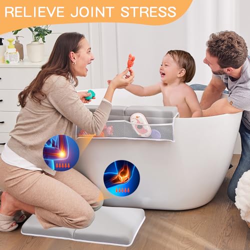 Bath Kneeler and Elbow Rest Pad Set, Thick Soft Quick Dry Bathtub Mat for Baby Bathing Time, Memory Foam With Toys Organizer, Gifts for Parents, Grey - color: Grey