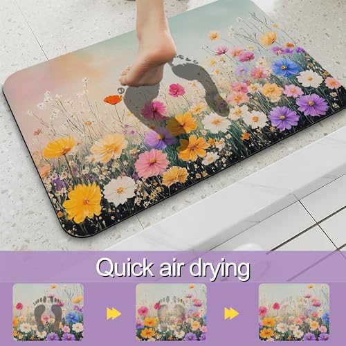 Colorful Flowers Bathroom Mat, Non Slip Rubber Backed Fast Dry Bath Rug, Thin Bath Mat for Bathroom Kitchen 17"x30" - color: Colorful Flowers