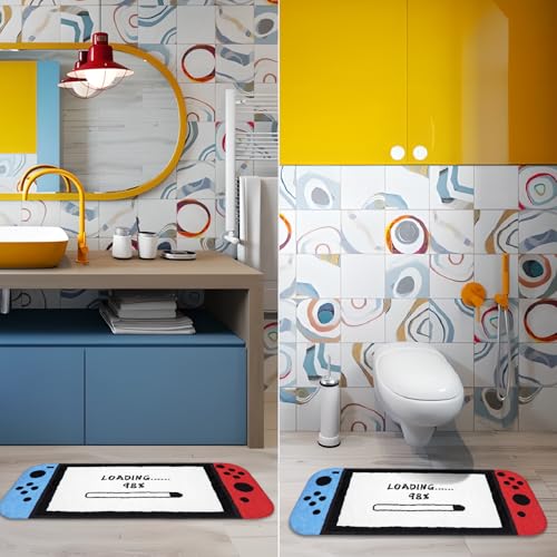 Gaming Bath Mat, Gamer Bath Rugs Non-Slip Absorbent PlayStation Rug Video Game Rug for Bathroom Floor Tub Kids Bathroom Rugs - color: Blue-white-red