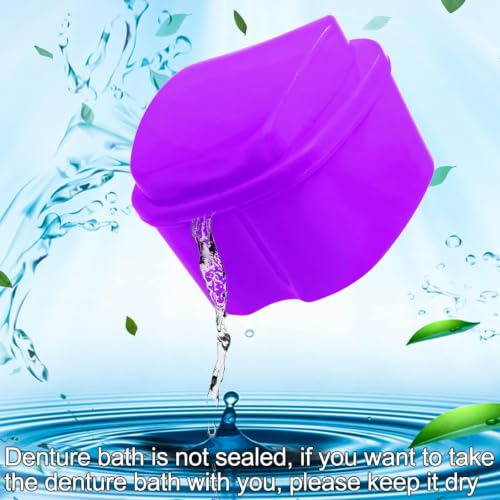 Keedolla 2 Pack Denture Soaking Cup Retainer Cleaner Case, False Teeth Container Denture Holder Box Case for Clear Braces, Mouth Guard, Night Guard - Pink & Purple - color: Purple & Pink