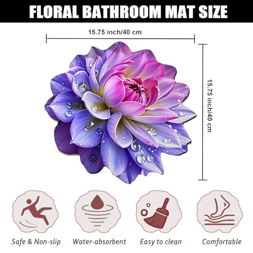 Floral Diatomaceous Earth Floor Mat 3D Flowers Pattern Bath Mat Non-Slip Bath Rug Safe Absorbent Quick Drying Bathmat Suitable for Bathroom Kitchen Entrance (Style 4, 15.75"/40cm) - color: Style 4, size: 1'4" x 1'4" (Flower)