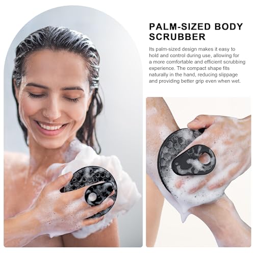 African Net Exfoliating Sponge Case with Silicone Body Brush, Black | 2in1 Quick-Dry Bath Mesh Washcloth Shower Scrubber, Massaging, Cleansing, Skin Smoother, INNERNEED - color: Black