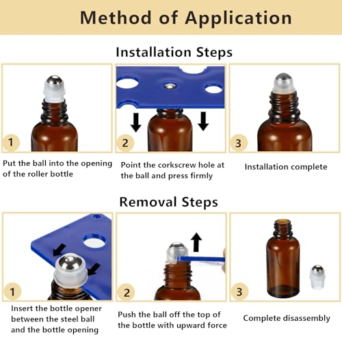 20ML Roller Bottles for Essential Oil, 4 Pack Empty Amber Glass Roller Bottle for Perfume Oil, Roll on Bottles with Stainless Steel Roller Balls, Opener, Funnel and Dropper - size: 20ml_4pcs